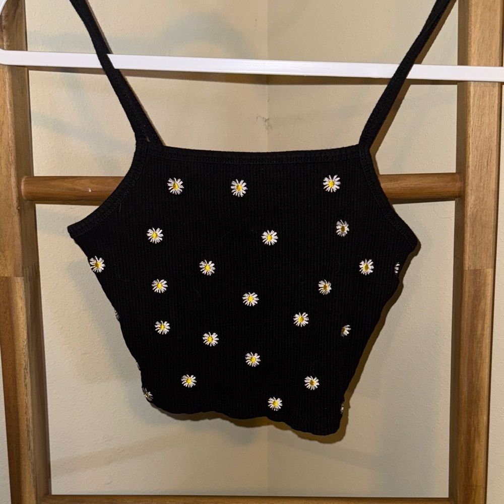 Black Daisy Embroidered Women's Top